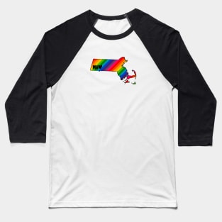 USA States: Massachusetts (rainbow) Baseball T-Shirt